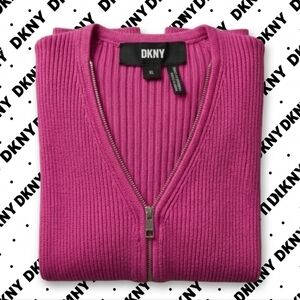 DKNY Pink Ribbed Zip-Up Sweater